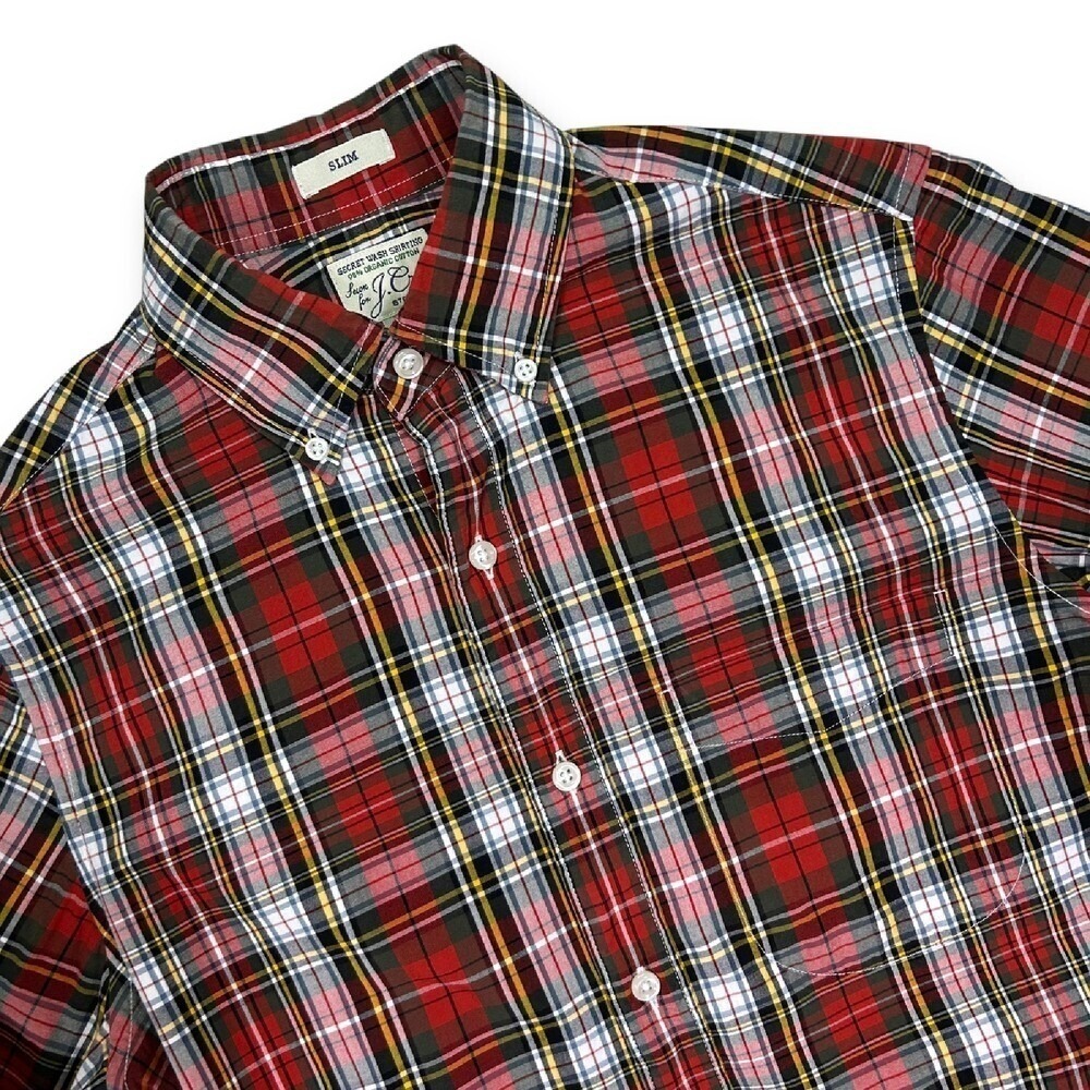 J Crew Slim Secret‎ Wash Stretch Organic Cotton Plaid Shirt Mens XS